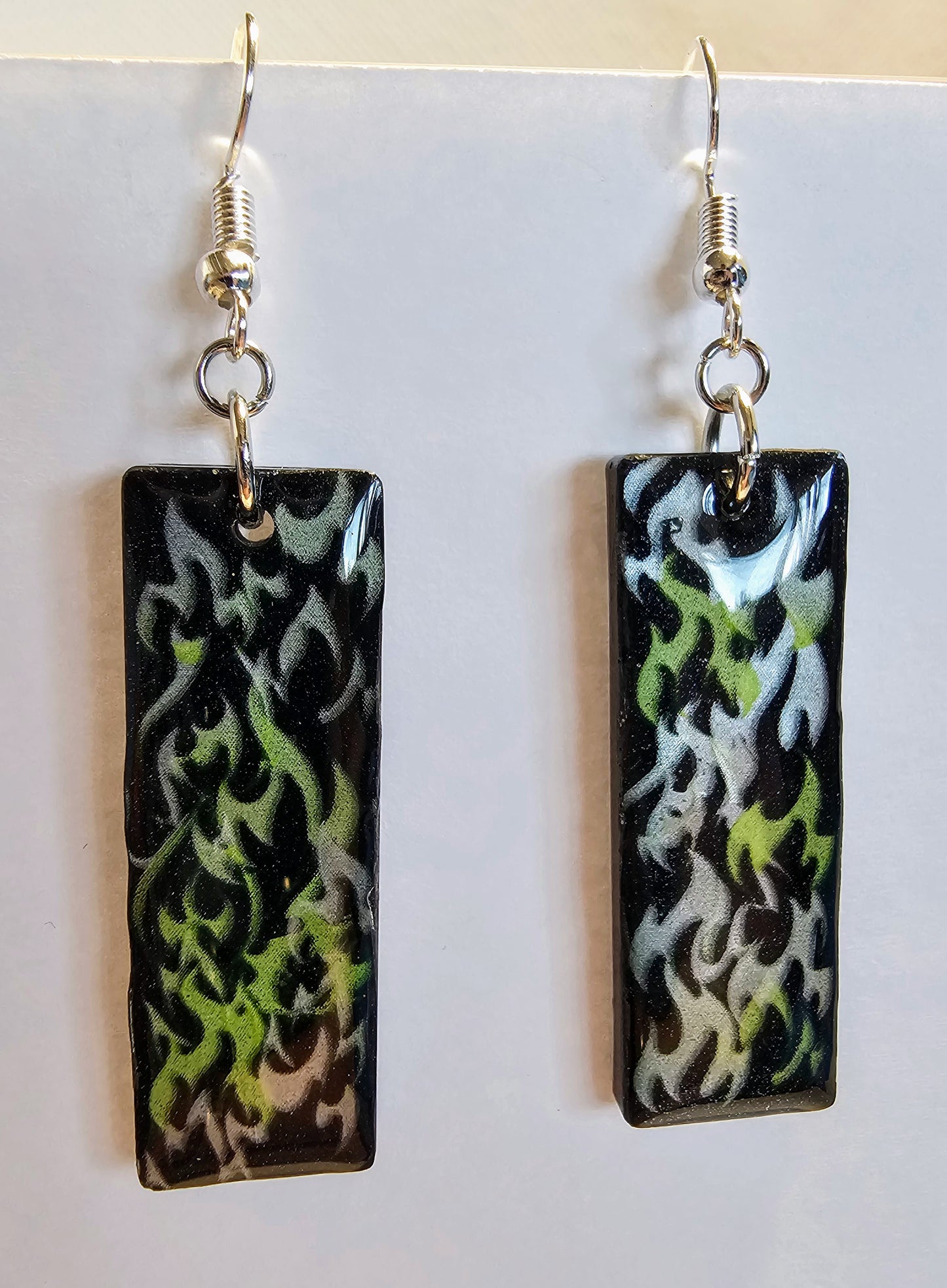 Electric green flame earrings