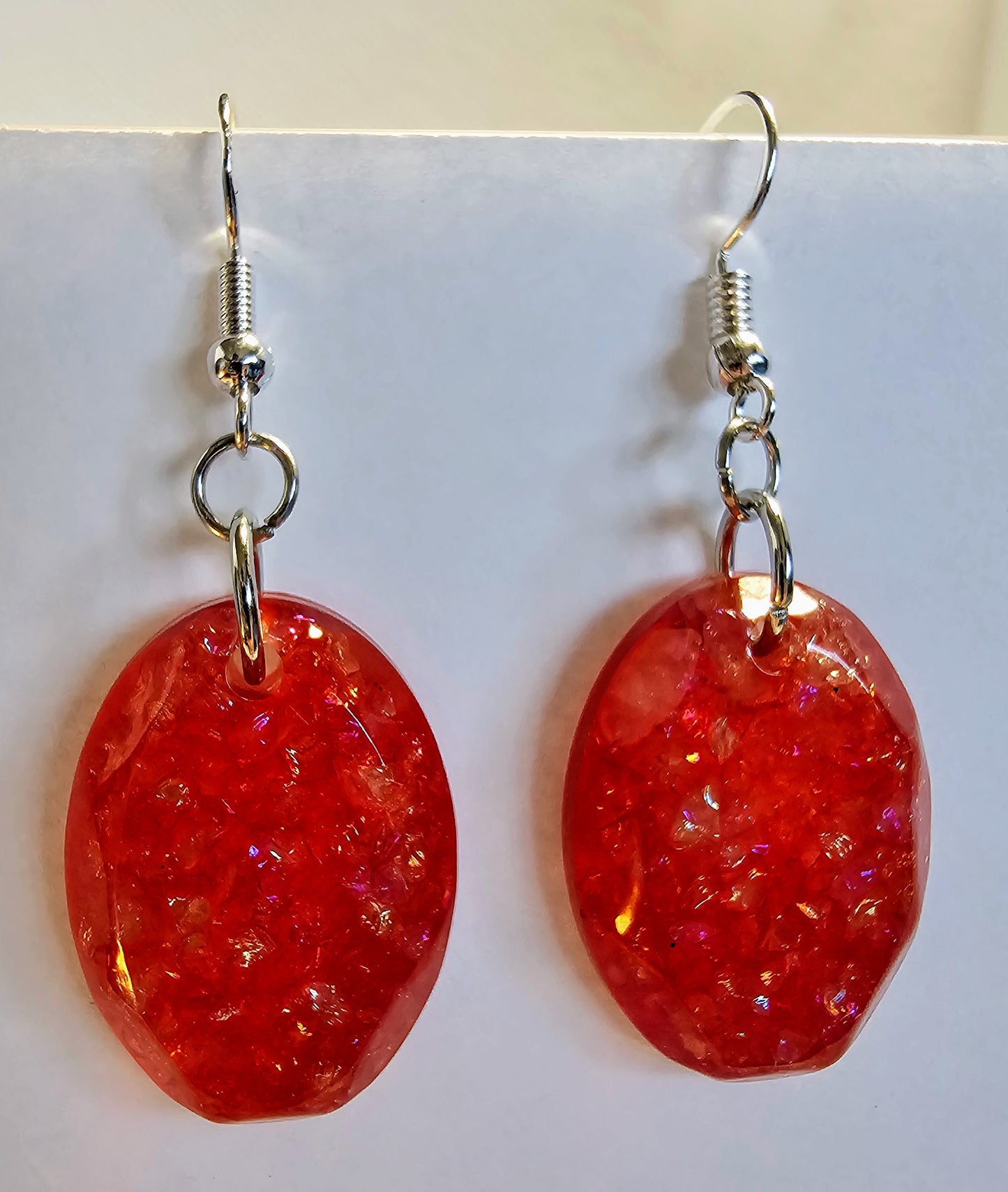Garnet colored crushed glass earrings