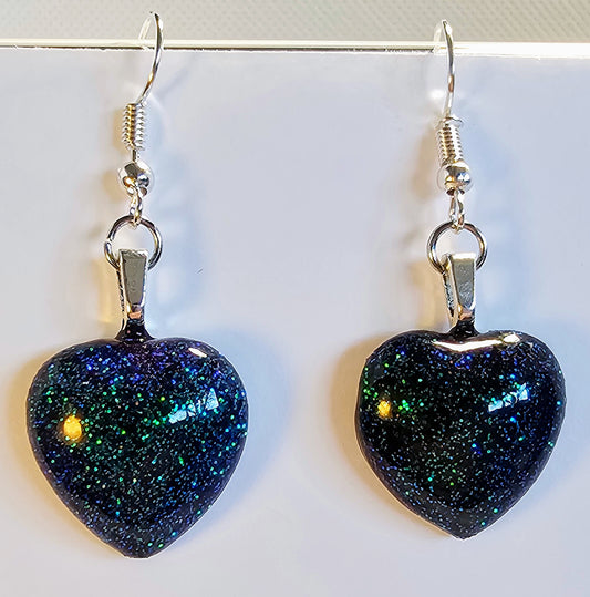 Heart-shaped blue/green color shifting earrings