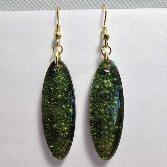 Green bubble effect in oval earrings