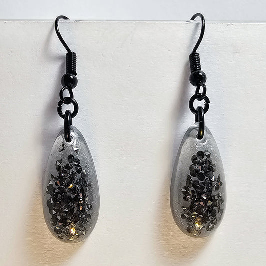 Gunmetal glitter drop earrings