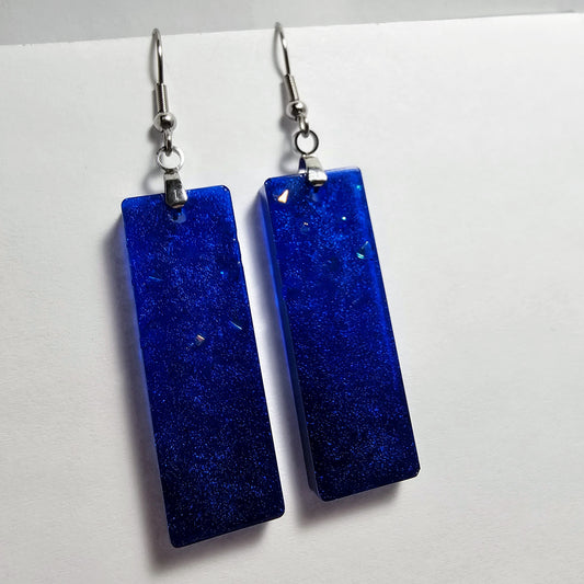 Deep blue and black sparkly bar earrings